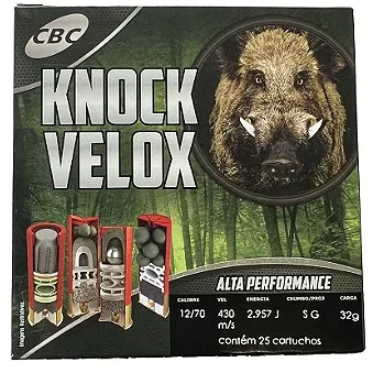 Cartucho CBC 1270 Knock Velox SLUG 25 unidades Cartucho CBC 12/70 Knock Velox SLUG 25 unidades